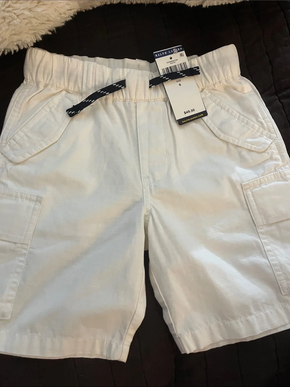 Ralph Lauren Kids Cream Cargo Shorts with Polo Pony